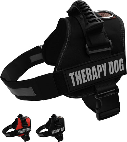 Reflective Therapy Dog Vest Harness with 2 Removable Patches, Adjustable Woven Nylon, for Therapy Visits and Volunteer Programs, Black, Extra Large