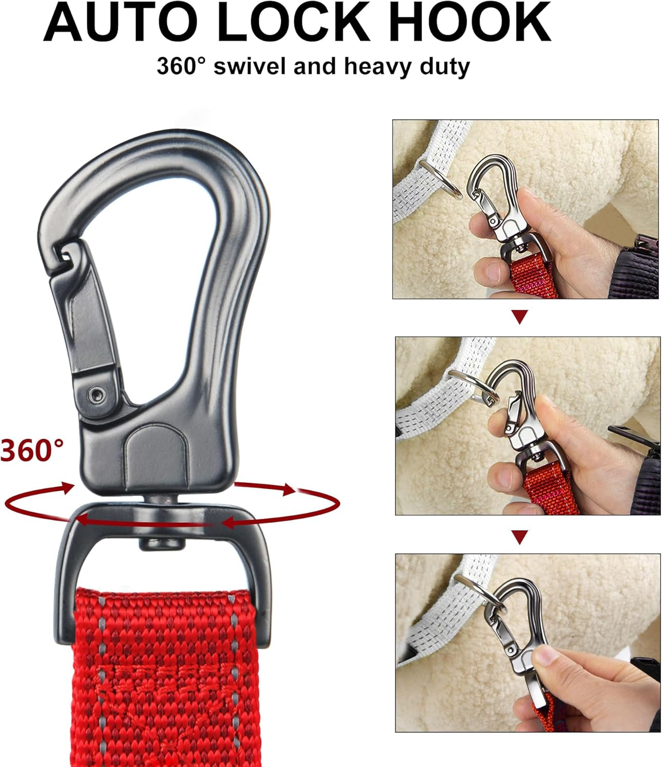 4FT Heavy Duty Dog Leash with Soft Padded Double Handle | Traffic Handle Extra Control,Auto Lock Hook,Reflective Nylon Walking Lead for Large,Medium,Small Breed Dogs