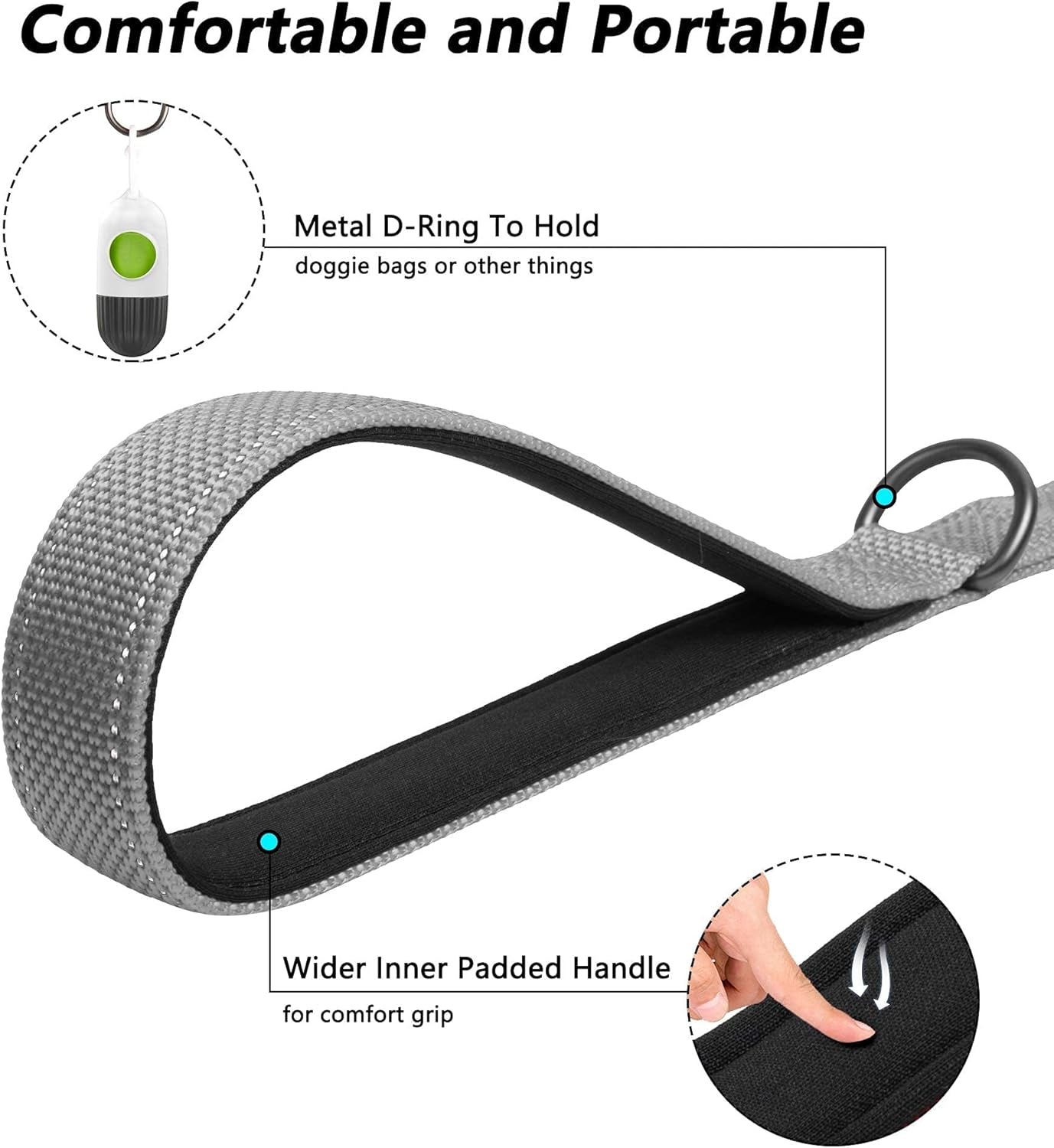 4FT Heavy Duty Dog Leash with Soft Padded Double Handle | Traffic Handle Extra Control,Auto Lock Hook,Reflective Nylon Walking Lead for Large,Medium,Small Breed Dogs