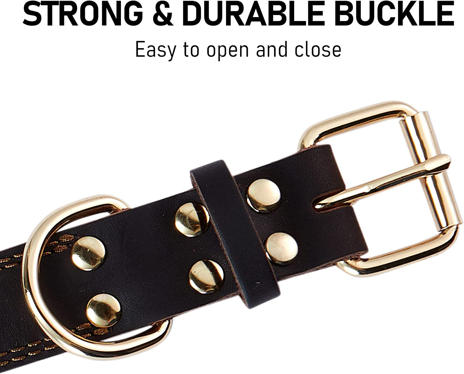 Leather Dog Collar Genuine Brown for Medium Dogs（M:1" Wide 15.2-19.2" Neck） | All-Day Comfort for Daily Walks and Outdoor Trips, Sturdy Metal Buckle for Long-Term Use, D-Ring for Leash, Easy Clean