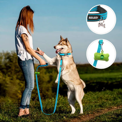 Durable Padded Dog Leash and Collar Set, with Airtag Holder and Reflective Strip, Extra Safe and Comfy for Medium Dogs,Blue