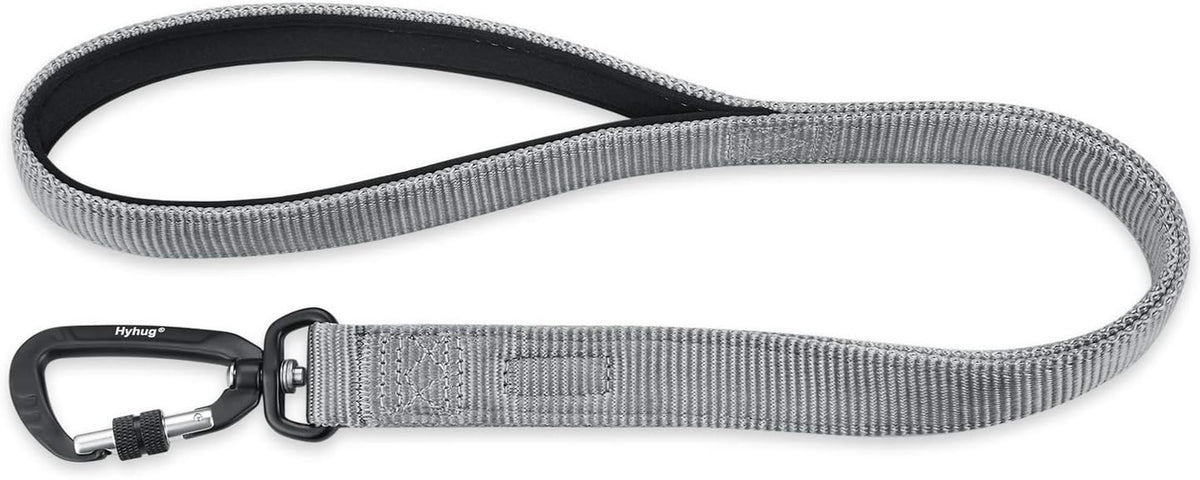 Short Dog Leash 24", Heavy Duty Nylon with Padded Handle | Durable for Loose-Leash Training, Fits S/M/L Dogs. for Walks/Jogs/Hikes & Crosswalks – Control & Safety. Gray