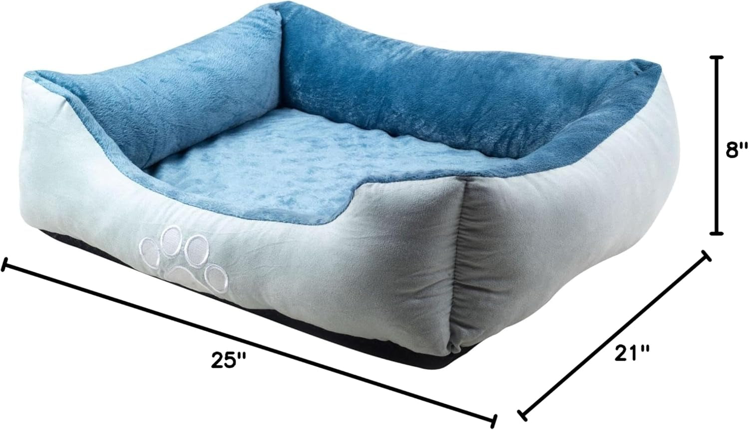 Rectangle Bolster Pet Bed, Dog Bed Medium Size, Blue with Orthopedic Insert.