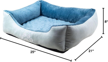 Rectangle Bolster Pet Bed, Dog Bed Medium Size, Blue with Orthopedic Insert.