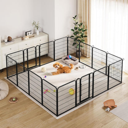 Yaheetech Dog Playpen 32In 16 Panels Pet Fence for Indoor Yard RV Camping | Easy Setup, Heavy Duty Rustproof Frame with Secure Latch Door, DIY Layouts,Foldable Storage, for Small & Medium Dogs