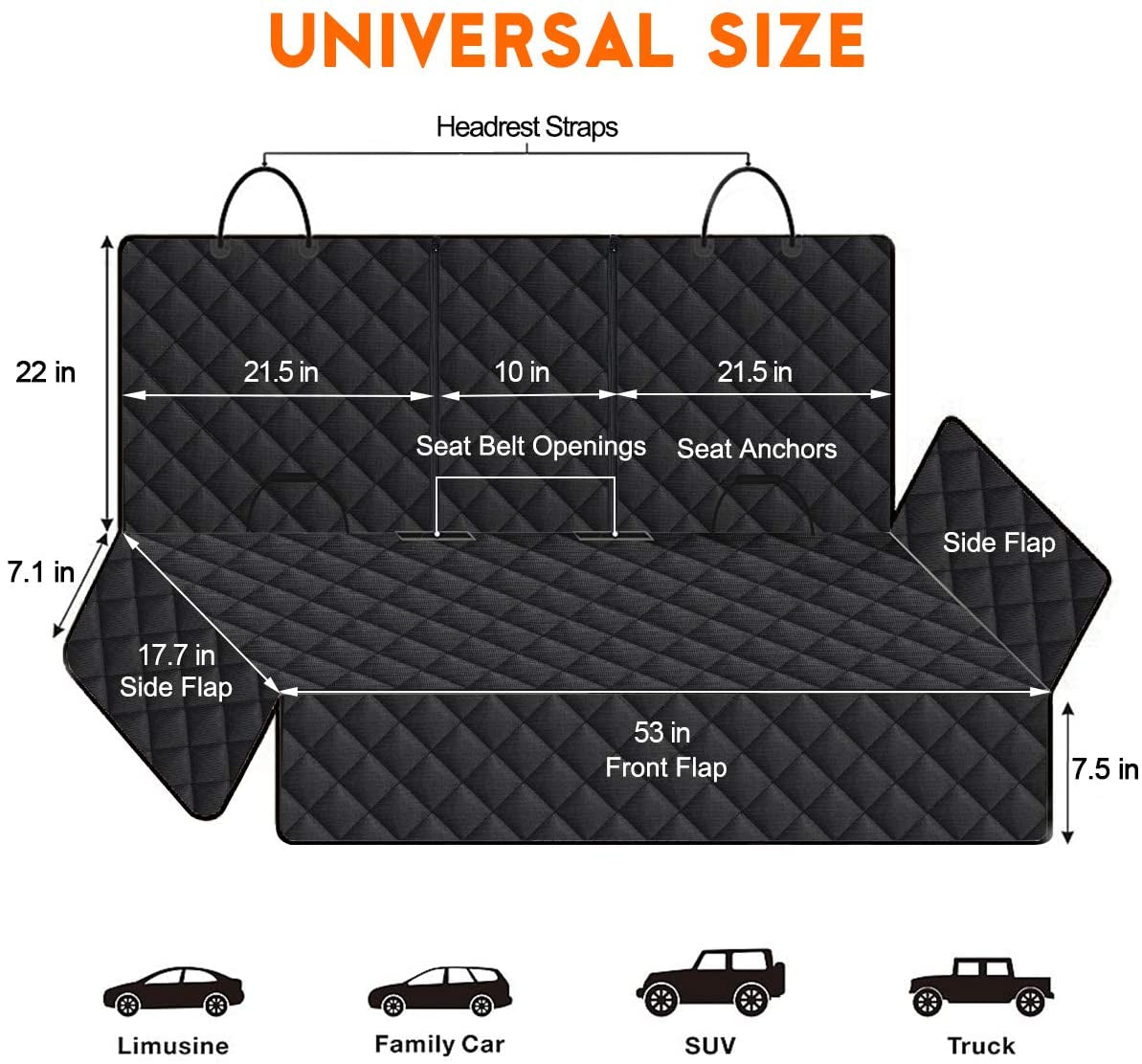 Dog Car Seat Cover - Waterproof and Durable Back Seat Protector for Pets, Fits Most Cars, SUVs, and Trucks (53” Width) - Black