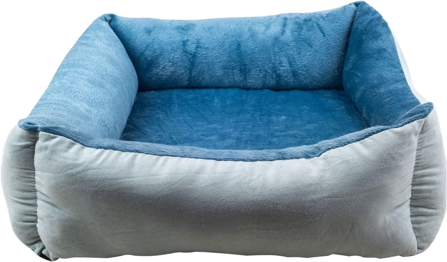 Rectangle Bolster Pet Bed, Dog Bed Medium Size, Blue with Orthopedic Insert.