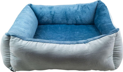 Rectangle Bolster Pet Bed, Dog Bed Medium Size, Blue with Orthopedic Insert.
