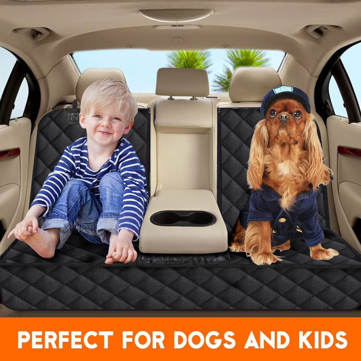 Dog Car Seat Cover - Waterproof and Durable Back Seat Protector for Pets, Fits Most Cars, SUVs, and Trucks (53” Width) - Black