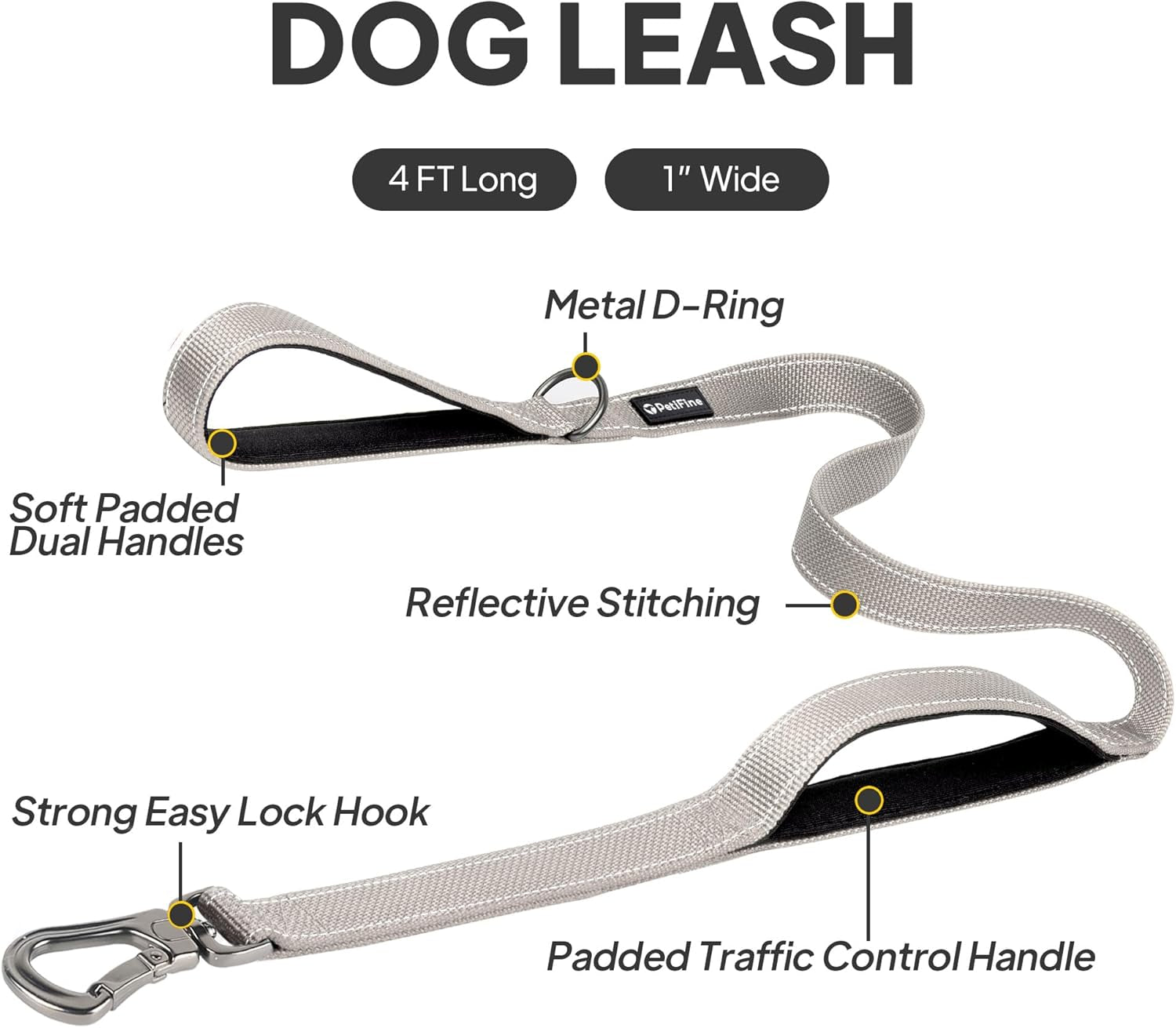 4FT Heavy Duty Dog Leash with Soft Padded Double Handle | Traffic Handle Extra Control,Auto Lock Hook,Reflective Nylon Walking Lead for Large,Medium,Small Breed Dogs