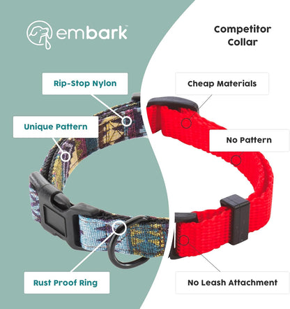 Embark Dog Collar - Adjustable Heavy Duty Outdoor Pet Training Collar | Built with Durable Waterproof Nylon, a Heavy Duty D-Shape Leash Attachment Hook, and an Adjustable Strap - Azure