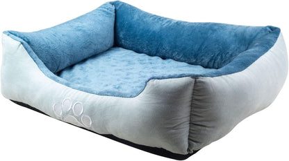 Rectangle Bolster Pet Bed, Dog Bed Medium Size, Blue with Orthopedic Insert.