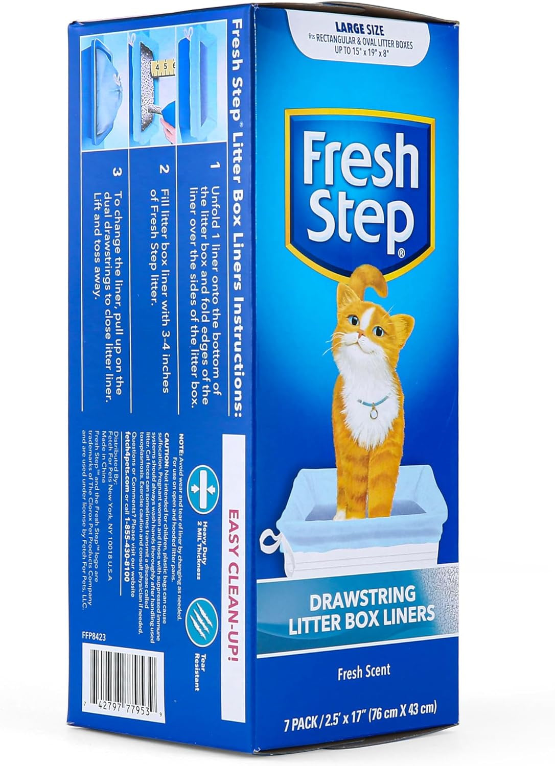 Drawstring Cat Litter Box Liners, Scented Heavy Duty Kitty Litter Bags for Large Oval or Rectangle Pans, Helps Contain Odor and Mess, Easy Lift Out Cleanup, 2.5 Ft X 17 In, 7 Count | Heavy-Duty Bags for Large Oval or Rectangle Pans, Drawstring Closure for