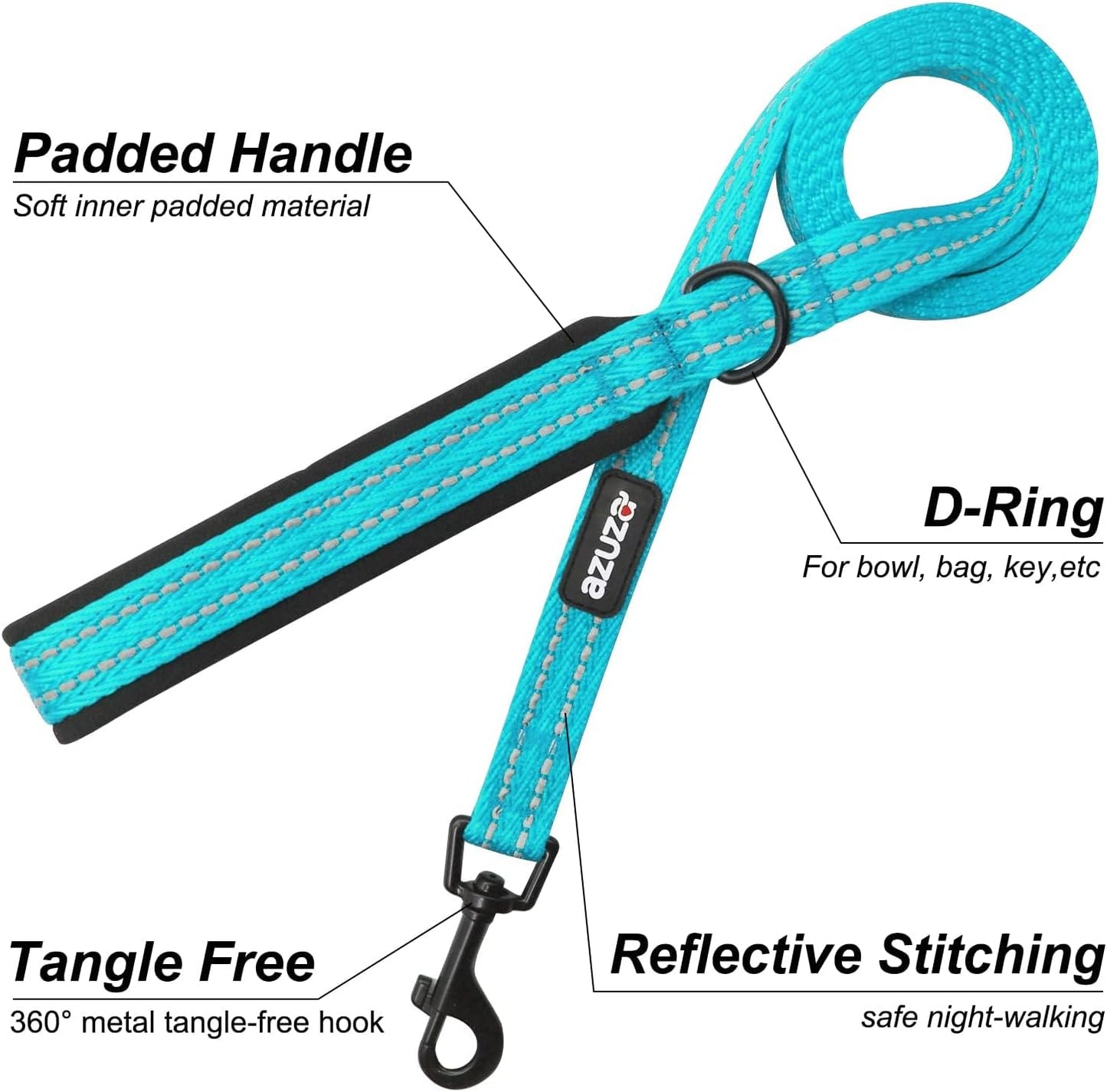 Durable Padded Dog Leash and Collar Set, with Airtag Holder and Reflective Strip, Extra Safe and Comfy for Medium Dogs,Blue