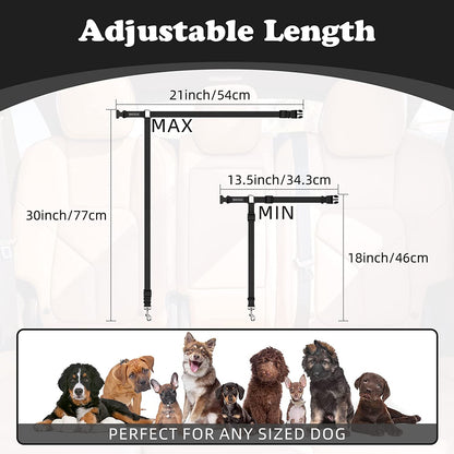 Dog Car Seat Belt with Headrest Restraint, Adjustable 18-30 inches, 2-in-1 Leash and Seat Belt for Dogs and Cats, Compatible with Dog Harness, Zinc Alloy Snap Closure