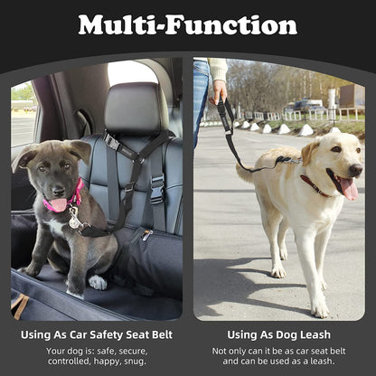 Dog Car Seat Belt with Headrest Restraint, Adjustable 18-30 inches, 2-in-1 Leash and Seat Belt for Dogs and Cats, Compatible with Dog Harness, Zinc Alloy Snap Closure