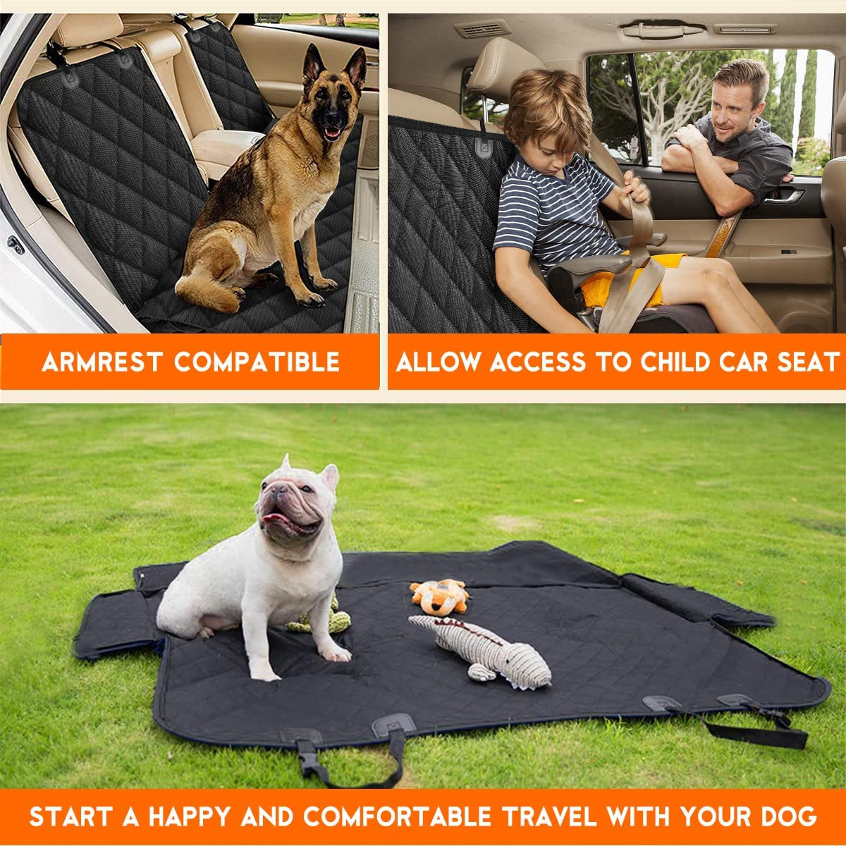 Dog Car Seat Cover - Waterproof and Durable Back Seat Protector for Pets, Fits Most Cars, SUVs, and Trucks (53” Width) - Black