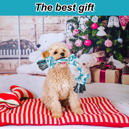 Durable Braided Cotton Dog Rope Toy with Three Knots - Ideal for Teeth Cleaning and Playtime (Blue)