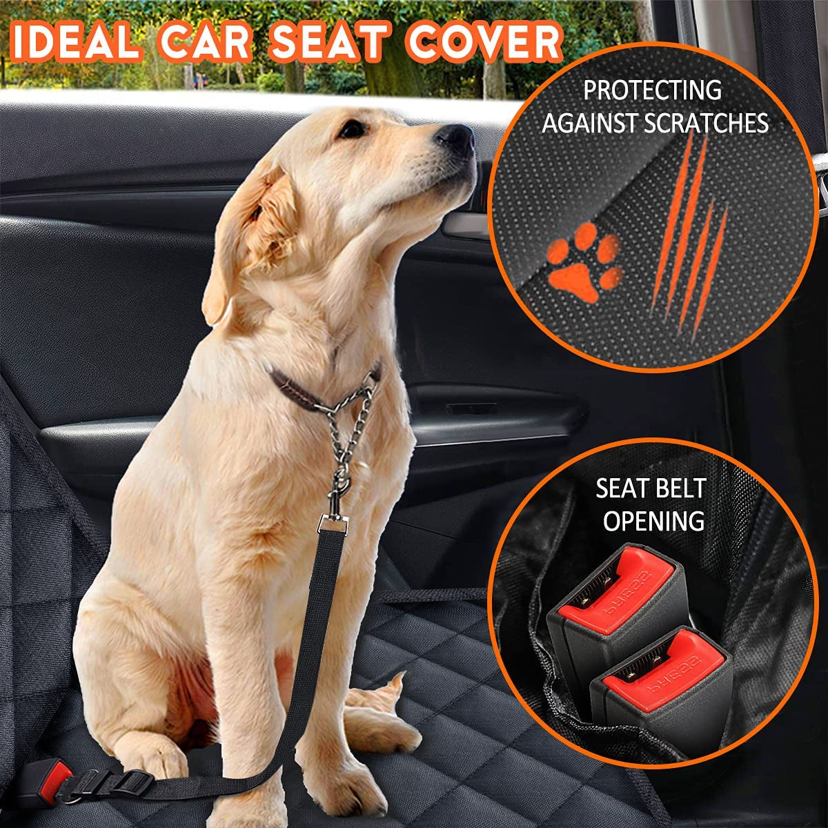 Dog Car Seat Cover - Waterproof and Durable Back Seat Protector for Pets, Fits Most Cars, SUVs, and Trucks (53” Width) - Black