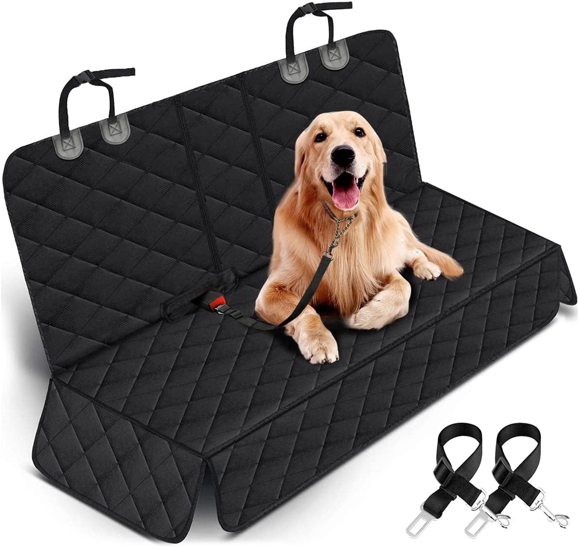 Dog Car Seat Cover - Waterproof and Durable Back Seat Protector for Pets, Fits Most Cars, SUVs, and Trucks (53” Width) - Black