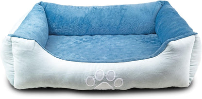 Rectangle Bolster Pet Bed, Dog Bed Medium Size, Blue with Orthopedic Insert.