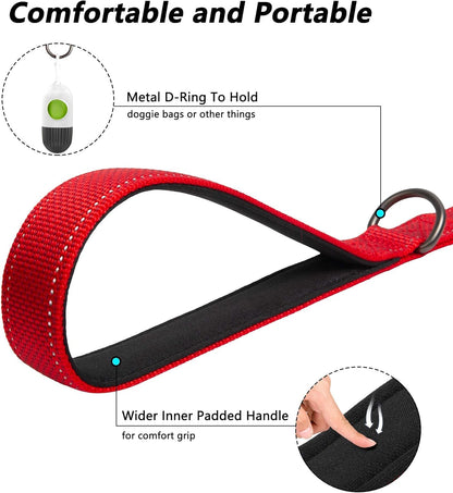 4FT Heavy Duty Dog Leash with Soft Padded Double Handle | Traffic Handle Extra Control,Auto Lock Hook,Reflective Nylon Walking Lead for Large,Medium,Small Breed Dogs