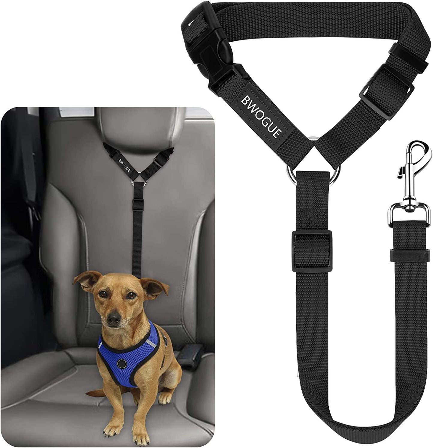 Dog Car Seat Belt with Headrest Restraint, Adjustable 18-30 inches, 2-in-1 Leash and Seat Belt for Dogs and Cats, Compatible with Dog Harness, Zinc Alloy Snap Closure