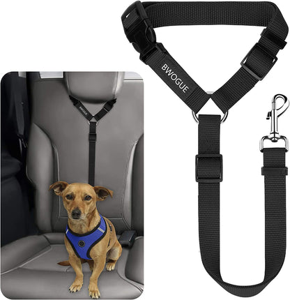 Dog Car Seat Belt with Headrest Restraint, Adjustable 18-30 inches, 2-in-1 Leash and Seat Belt for Dogs and Cats, Compatible with Dog Harness, Zinc Alloy Snap Closure