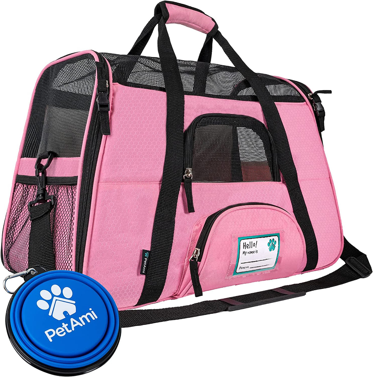 Airline Approved Pet Carrier for Cats & Small Dogs, Large, Pink | Soft Sided TSA Travel Bag, Sherpa Bed, Breathable Mesh Ventilation, Collapsible Bowl, Fits under Seat, up to 18 Lbs