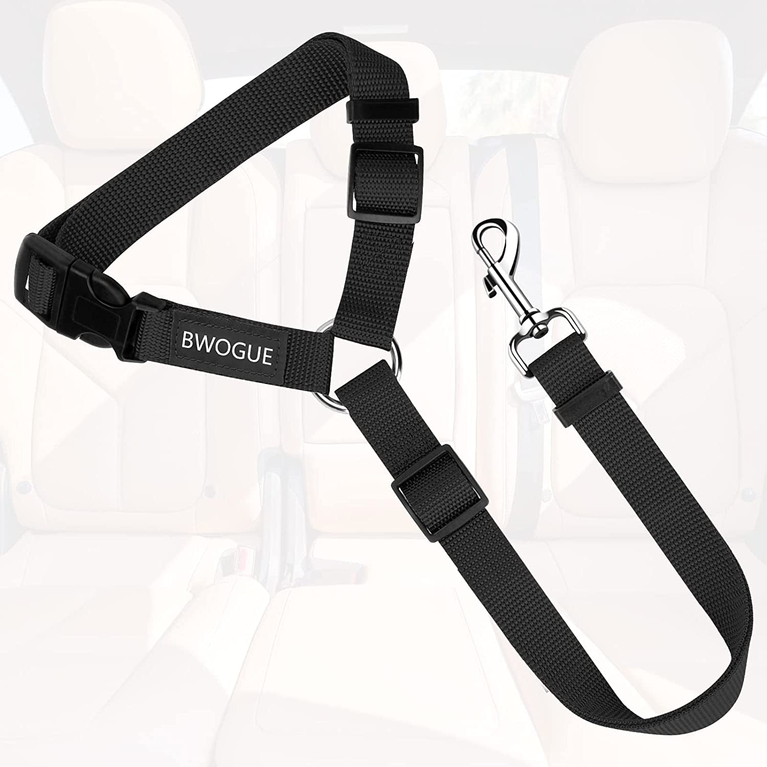 Dog Car Seat Belt with Headrest Restraint, Adjustable 18-30 inches, 2-in-1 Leash and Seat Belt for Dogs and Cats, Compatible with Dog Harness, Zinc Alloy Snap Closure