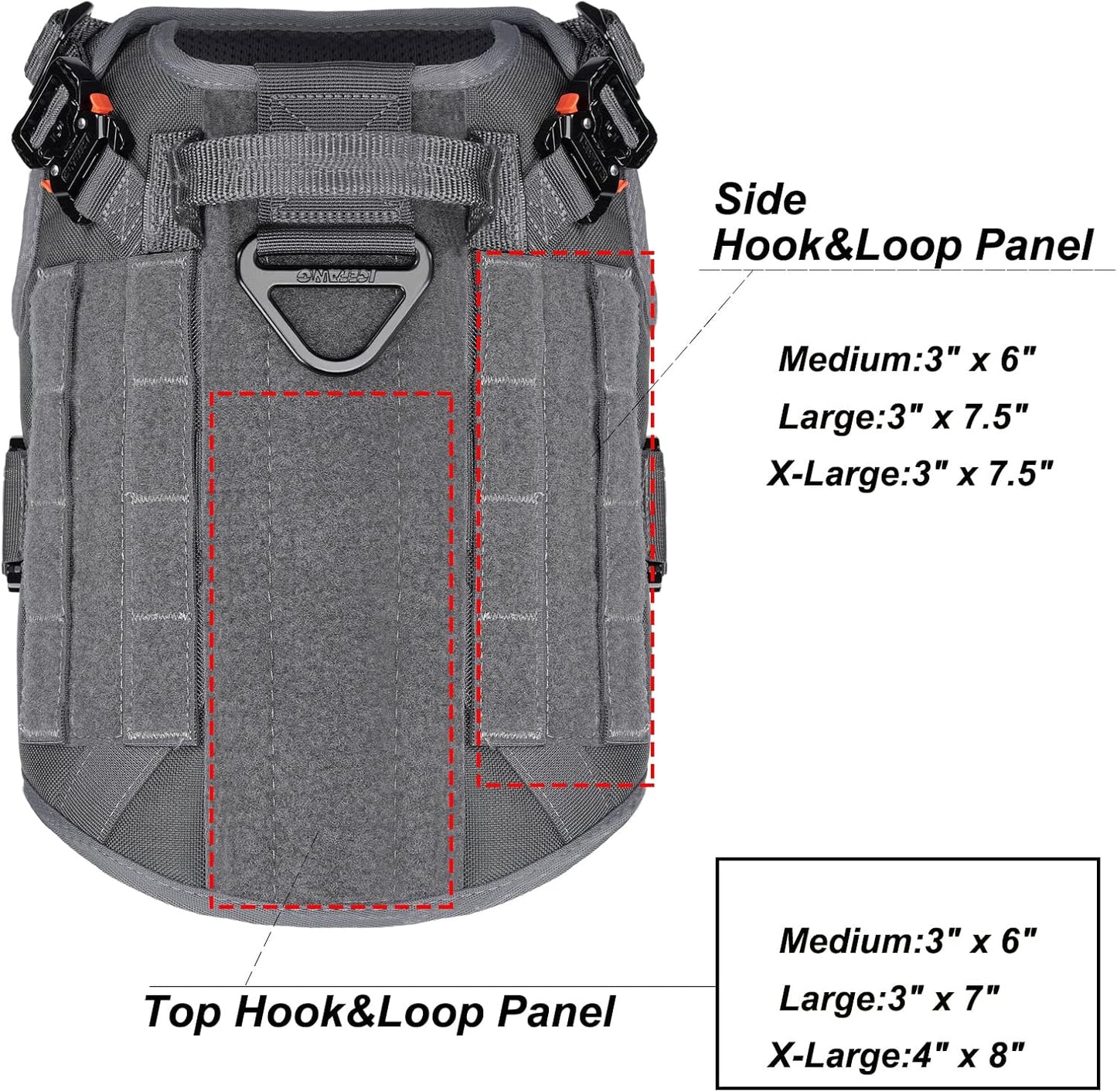 Tactical Dog Harness for Medium Dogs,Full Metal Buckles Dog Vest | with MOLLE, Reflective,Adjustable,2 Leash Clips,Control Handle,No Pull,Soft Padded,Grey,Medium