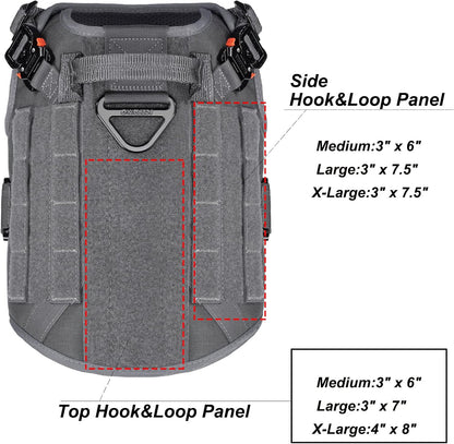 Tactical Dog Harness for Medium Dogs,Full Metal Buckles Dog Vest | with MOLLE, Reflective,Adjustable,2 Leash Clips,Control Handle,No Pull,Soft Padded,Grey,Medium