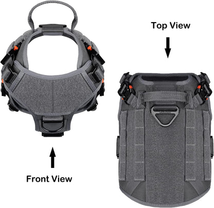 Tactical Dog Harness for Medium Dogs,Full Metal Buckles Dog Vest | with MOLLE, Reflective,Adjustable,2 Leash Clips,Control Handle,No Pull,Soft Padded,Grey,Medium