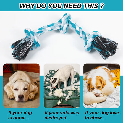 Durable Braided Cotton Dog Rope Toy with Three Knots - Ideal for Teeth Cleaning and Playtime (Blue)