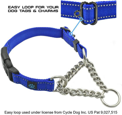 Stainless Steel Chain Martingale Collar - We Donate to a Dog Rescue for Every Collar Sold (Medium, Blue)