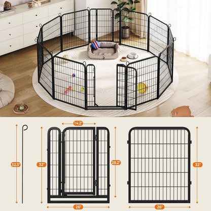 Yaheetech Dog Playpen 32In 16 Panels Pet Fence for Indoor Yard RV Camping | Easy Setup, Heavy Duty Rustproof Frame with Secure Latch Door, DIY Layouts,Foldable Storage, for Small & Medium Dogs