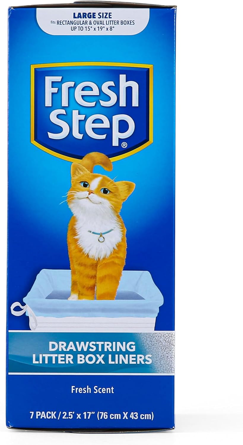 Drawstring Cat Litter Box Liners, Scented Heavy Duty Kitty Litter Bags for Large Oval or Rectangle Pans, Helps Contain Odor and Mess, Easy Lift Out Cleanup, 2.5 Ft X 17 In, 7 Count | Heavy-Duty Bags for Large Oval or Rectangle Pans, Drawstring Closure for