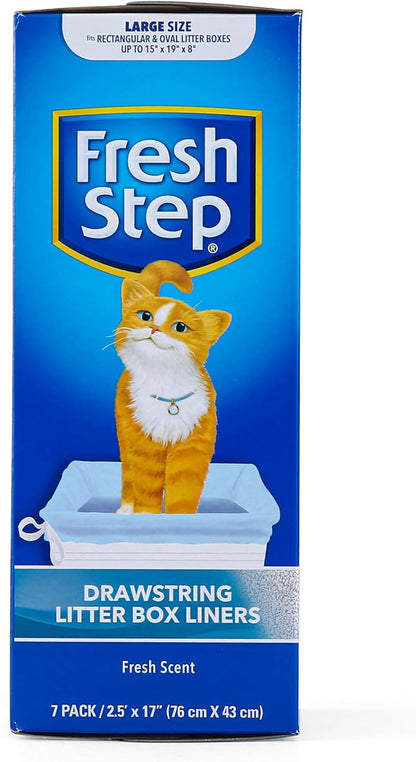 Drawstring Cat Litter Box Liners, Scented Heavy Duty Kitty Litter Bags for Large Oval or Rectangle Pans, Helps Contain Odor and Mess, Easy Lift Out Cleanup, 2.5 Ft X 17 In, 7 Count | Heavy-Duty Bags for Large Oval or Rectangle Pans, Drawstring Closure for