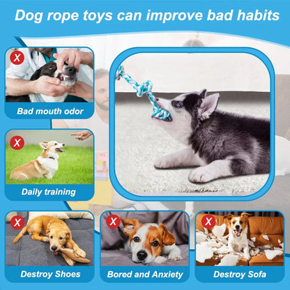 Durable Braided Cotton Dog Rope Toy with Three Knots - Ideal for Teeth Cleaning and Playtime (Blue)