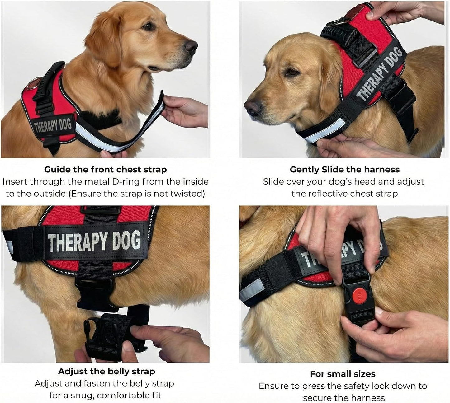 Reflective Therapy Dog Vest Harness with 2 Removable Patches, Adjustable Woven Nylon, for Therapy Visits and Volunteer Programs, Black, Extra Large