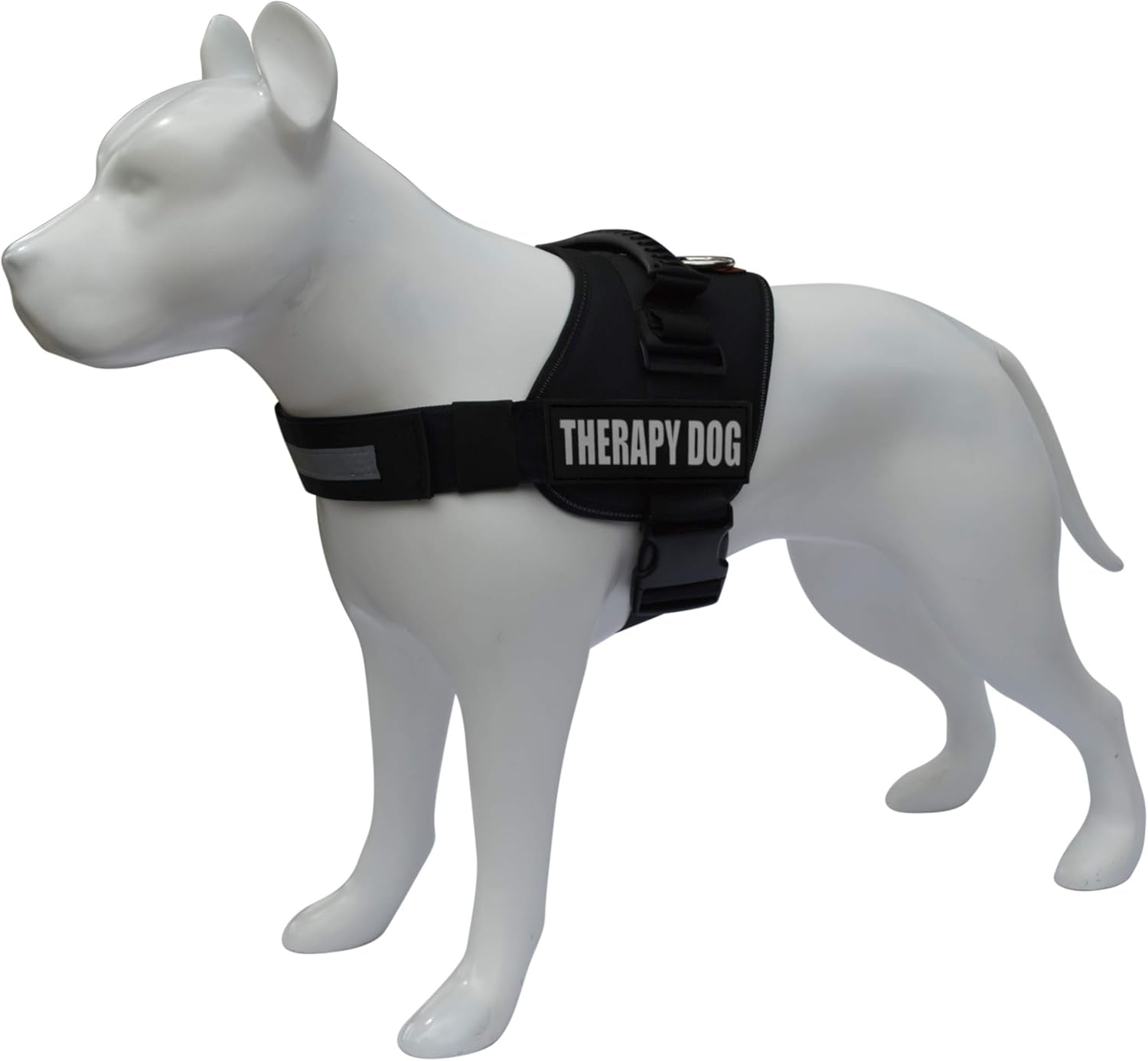 Reflective Therapy Dog Vest Harness with 2 Removable Patches, Adjustable Woven Nylon, for Therapy Visits and Volunteer Programs, Black, Extra Large