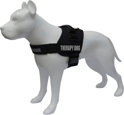 Reflective Therapy Dog Vest Harness with 2 Removable Patches, Adjustable Woven Nylon, for Therapy Visits and Volunteer Programs, Black, Extra Large