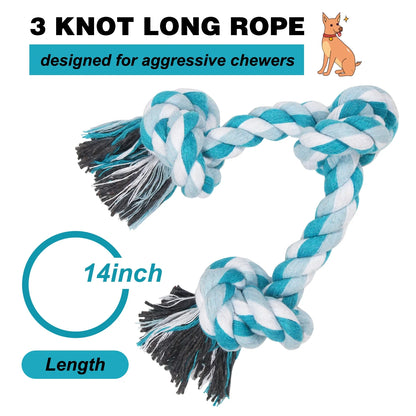 Durable Braided Cotton Dog Rope Toy with Three Knots - Ideal for Teeth Cleaning and Playtime (Blue)