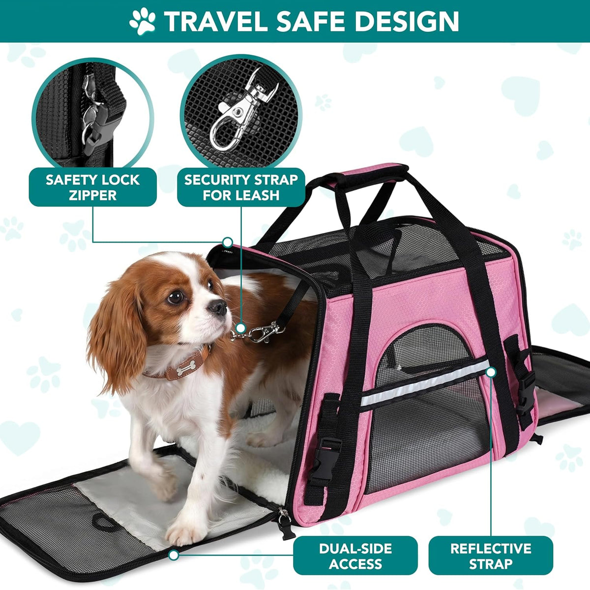 Airline Approved Pet Carrier for Cats & Small Dogs, Large, Pink | Soft Sided TSA Travel Bag, Sherpa Bed, Breathable Mesh Ventilation, Collapsible Bowl, Fits under Seat, up to 18 Lbs