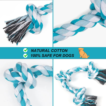 Durable Braided Cotton Dog Rope Toy with Three Knots - Ideal for Teeth Cleaning and Playtime (Blue)